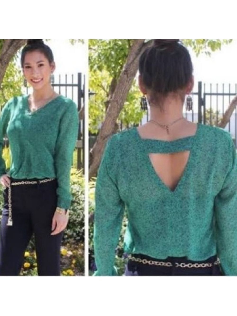 Cabi 5208 green bountiful sheer floral top